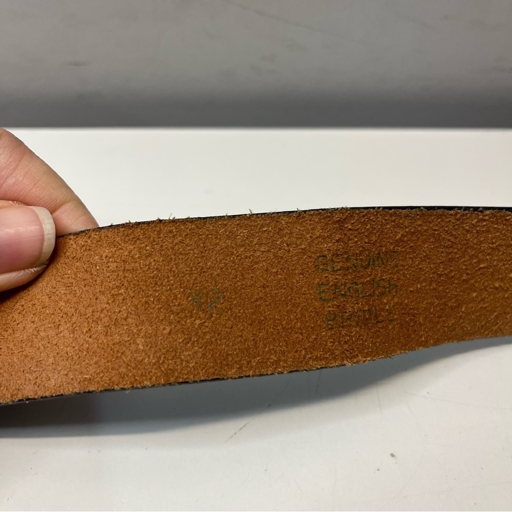 Vintage Navy Genuine English Bridle Leather Belt with Gold Lionhead Pin Buckle - Picture 10 of 11